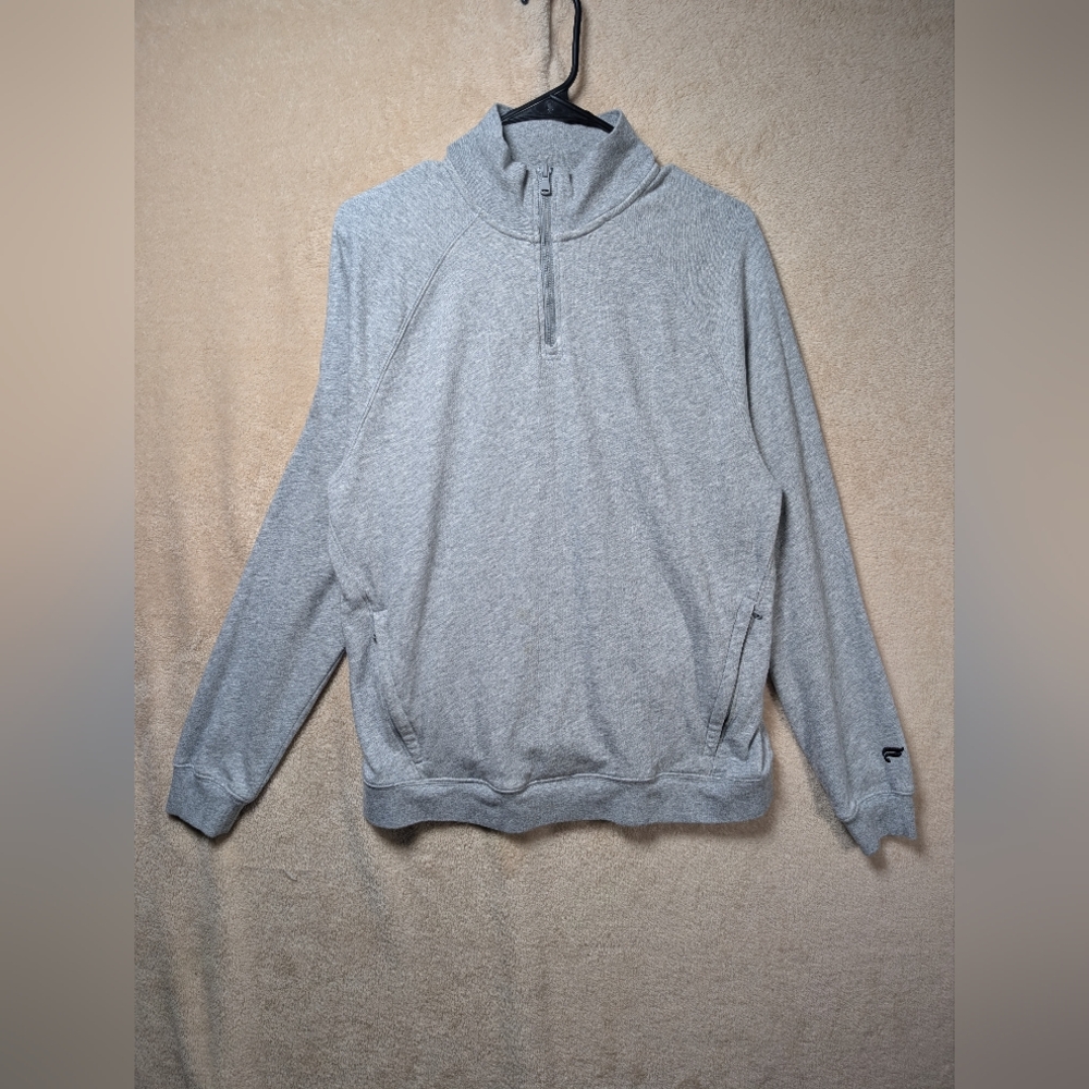 Fabletics The Go-To 1/4 Zip Sweater Mens Medium Gray Front Zipper Pockets EUC